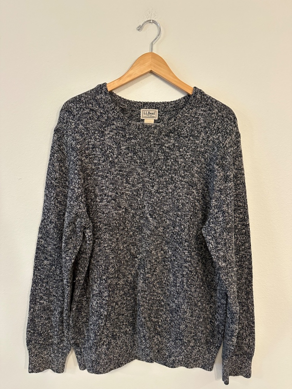L.L.Bean 100% Cotton Marled Knit Sweater Men’s L Regular Gray Crewneck